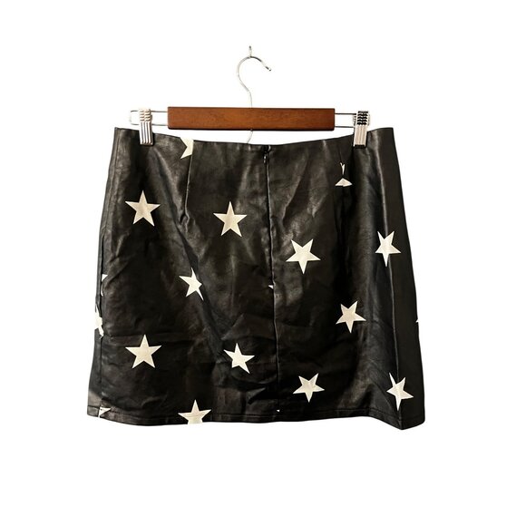 Star Print Faux Leather Mini Skirt With Back Zipper LARGE - Picture 1 of 5